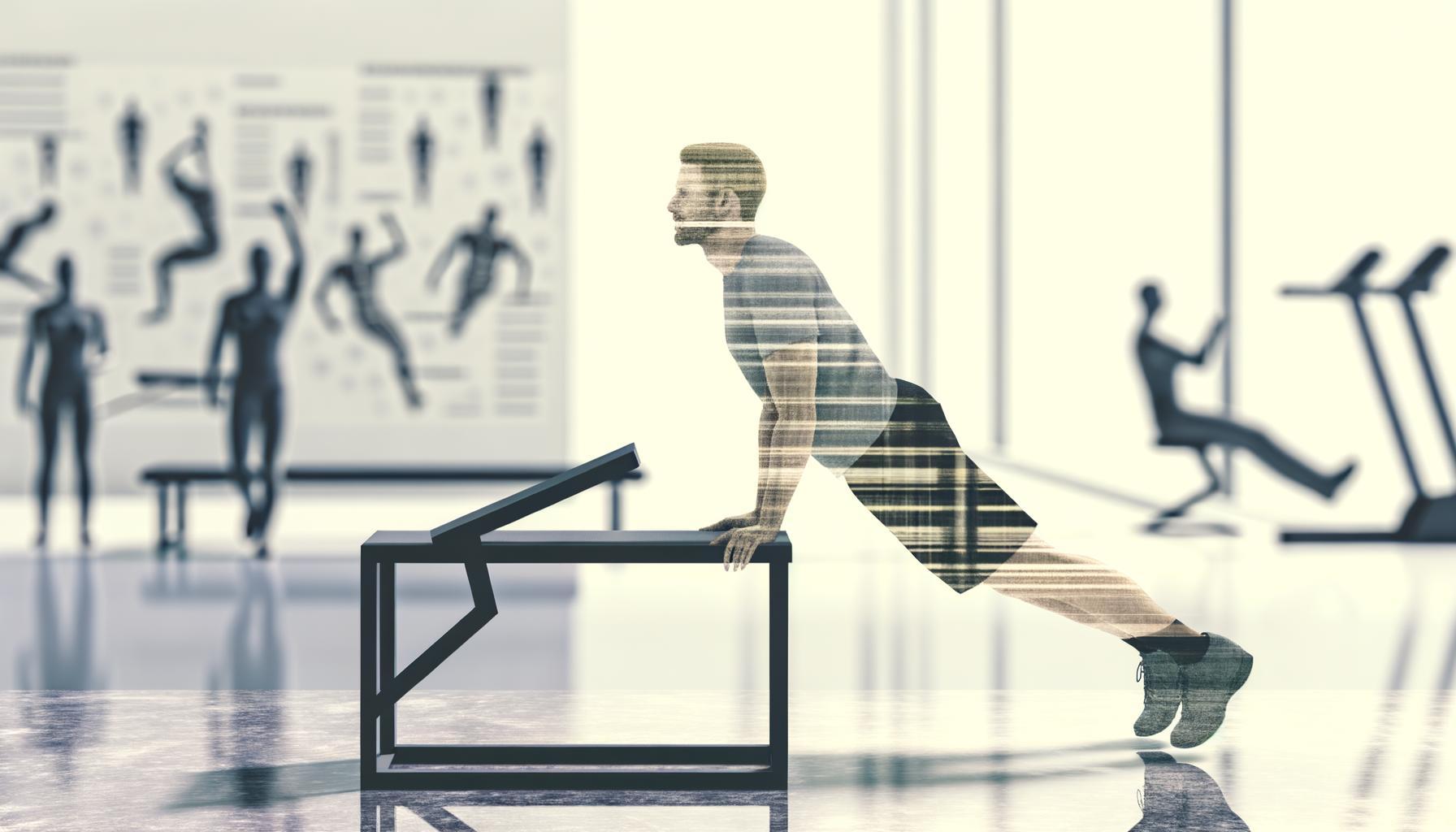 Person performing an incline push-up on a sturdy bench indoors