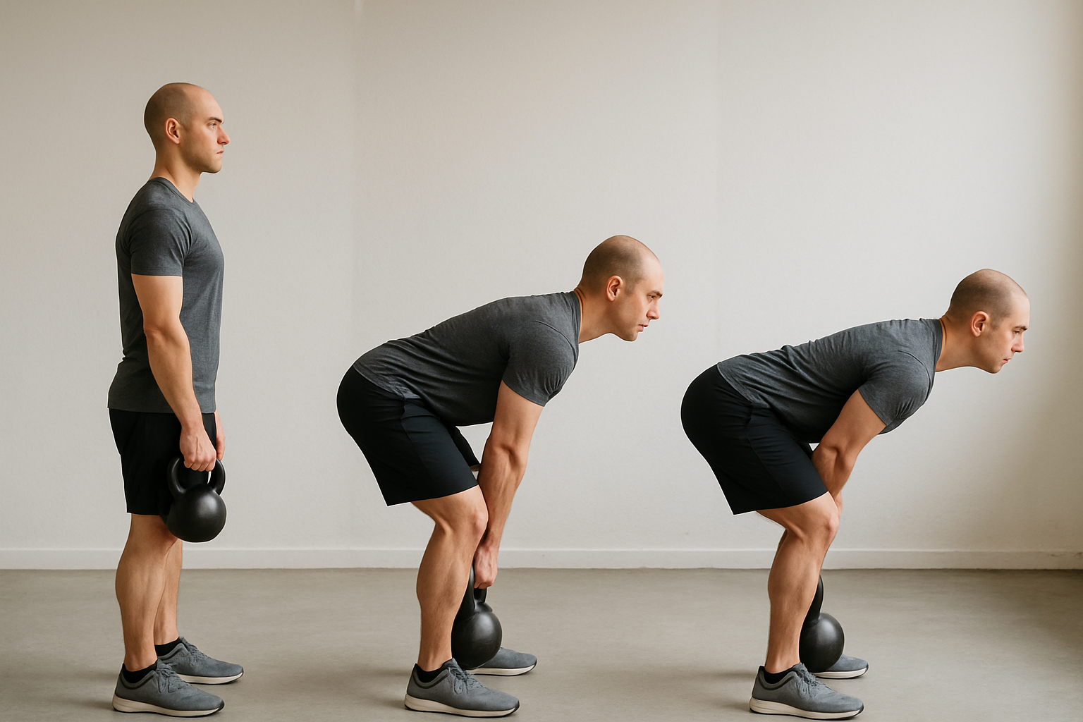 Hip hinge sequence diagram for safe kettlebell swings