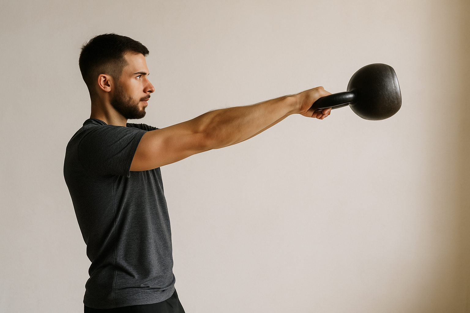 Kettlebell swing at chest height with straight arms and neutral spine