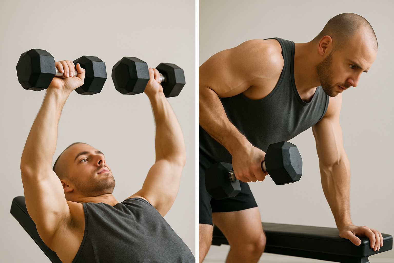 Diagram showing neutral wrist alignment during dumbbell press and row