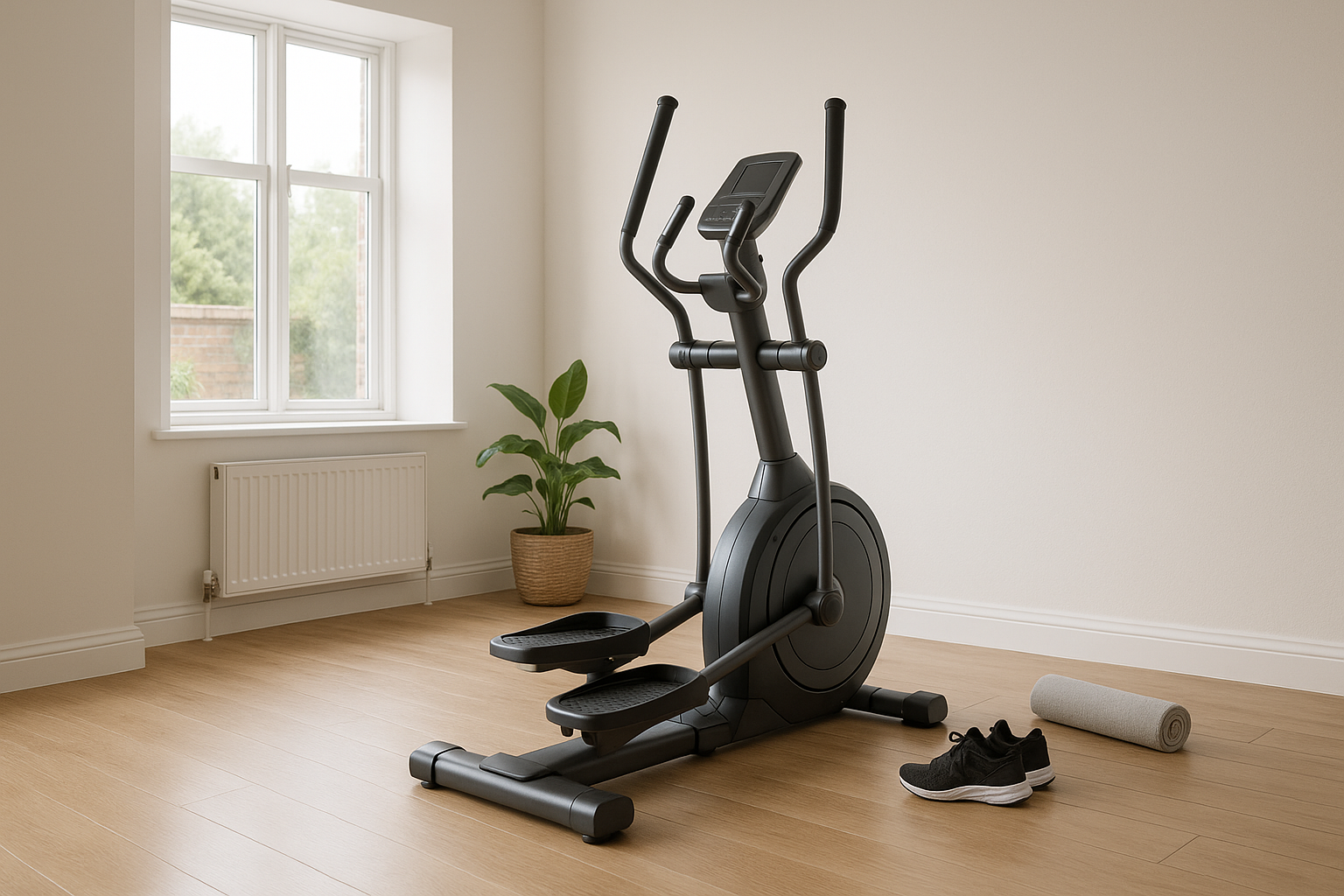 Elliptical cross-trainer in a bright UK home gym space