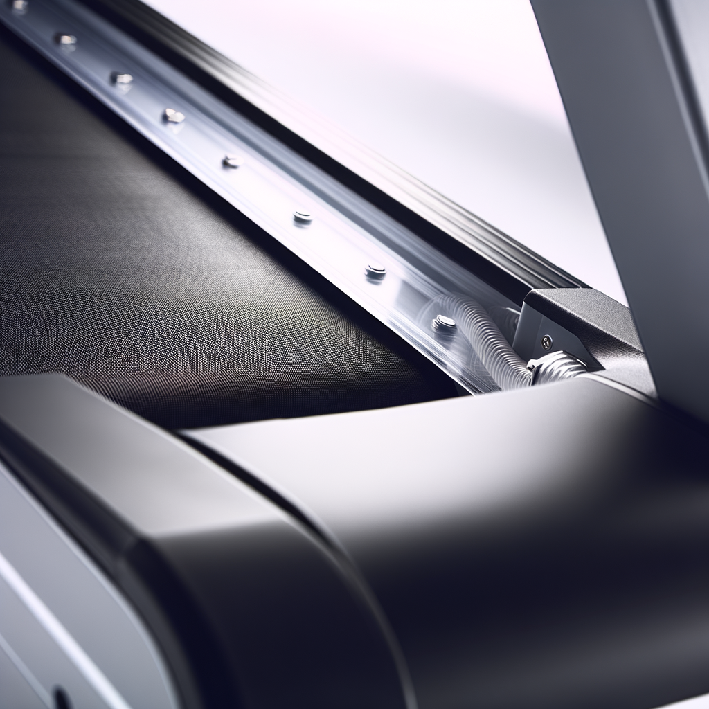 Close-up of a treadmill deck and belt cushioning system