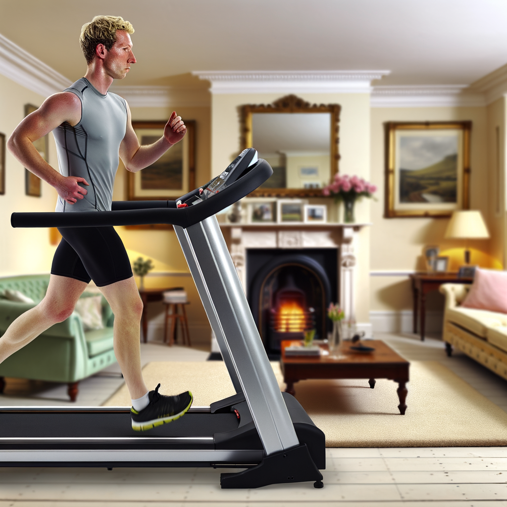 Runner using a compact home treadmill in a UK living room